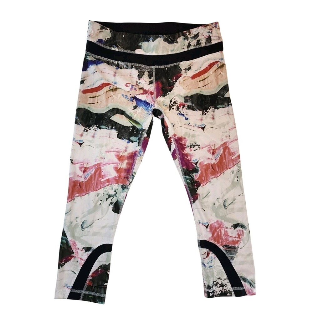 Lululemon Women's Cropped Multicolor Leggings Size 8 White Pink Purple